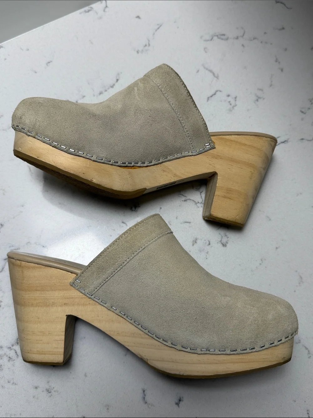Free People Taupe Suede Wedge Mule Clogs